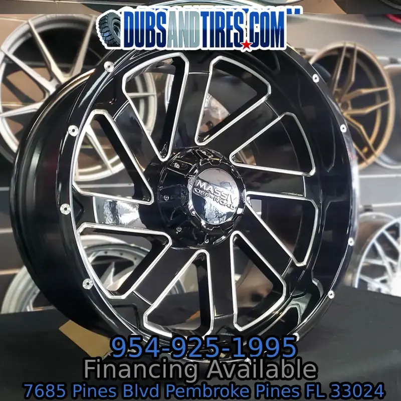 20" 20X10 Massiv Or4 Black Milled Wheels 5X139.7 Offset -19 Rims Jeep Gladiator Rims 37X13.50R20  Tires 1
