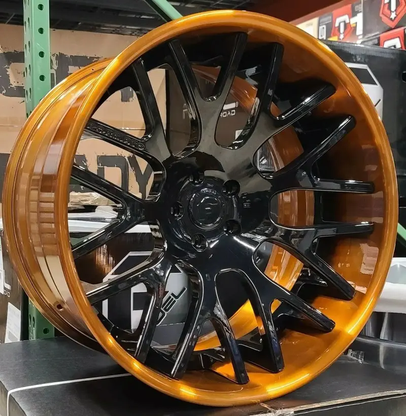 22" Forgiato S2.05 Gold Black Wheels Staggered Rims 22X11(Front) 22X12(Rear) Dodge Charger Challenger (Wide Body Only) Srt Scat Pack 1