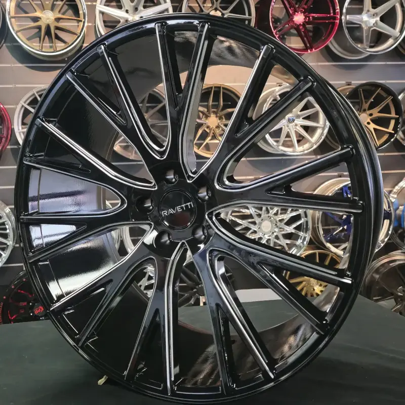 22 Inch 22X10 Ravetti Rims M12 Black Milled Wheels Tires: 265/40Zr22 Bp:5X114.3 Ford Explorer Finacing Avil 2