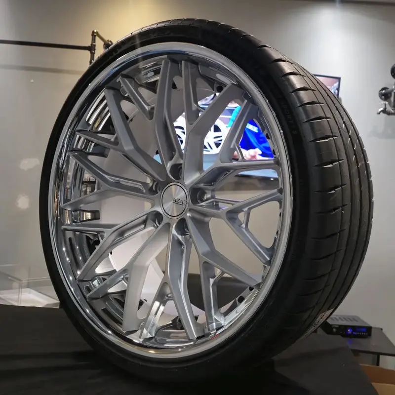 22 Inch Azad Wheels  Azsls1.0 Brushed Face Chrome Rims Staggered 22X9 22X10 255/30R22 295/25Zr22 Michelin Pilot Sport Hyundai Equus 1