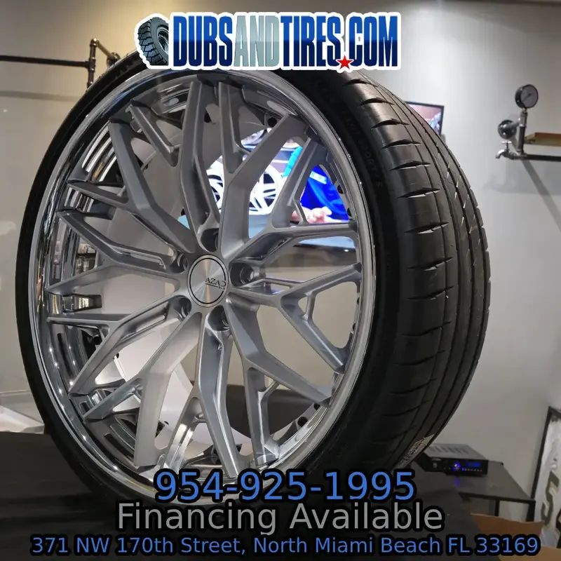 22 Inch Azad Wheels Azsls1.0 Brushed Face Chrome Rims Staggered 22X9 22X10 255/30R22 295/25Zr22 Michelin Pilot Sport Hyundai Equus 2