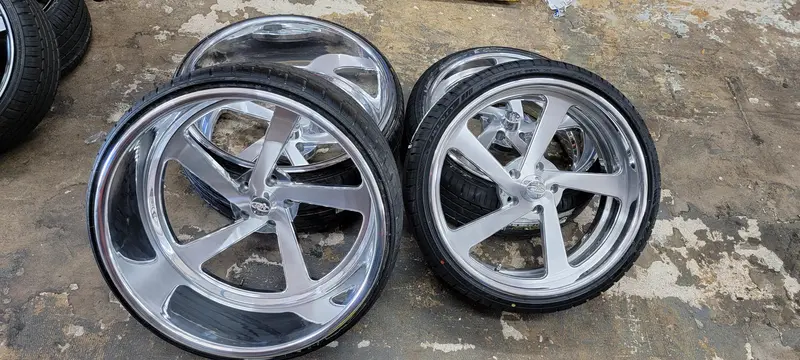 22" Inch Front & 24" Inch Rear Intro Twisted Rally Brushed Face W/ Polished Lip Wheels Rims & Tires 1