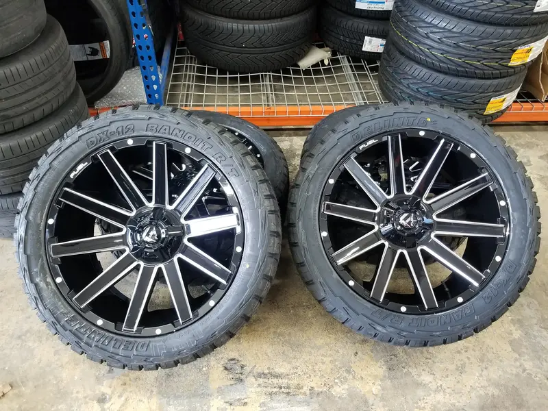 22" Inch Fuel Contra Black Milled Wheels Rim & Tire Package 33X12.50 Delinte Dx10 Rugged Terrain Tires 1