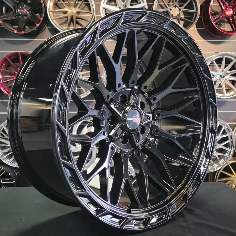 22 Inch Vortek Wheels Vrp-503 Gloss Black Jeep Wrangler Rims 22X10 33X12.50R22 Venom Power Rugged Trail Tires 1