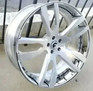 24" Forgiato Bullone Brushed Chrome Rims Staggered 24X9(Front) 24X10(Rear) Wheels Dodge Ram 3500 And Ford F350 Dually 8X200 Hi Polished 1