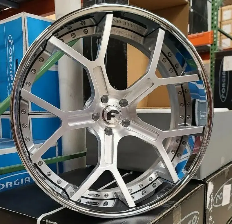 24" Forgiato Gtr Brushed Chrome Rims Staggered 24X9(Front) 24X10(Rear) Wheels Dodge Ram 3500 And Ford F350 Dually 8X200 Hi Polished 1