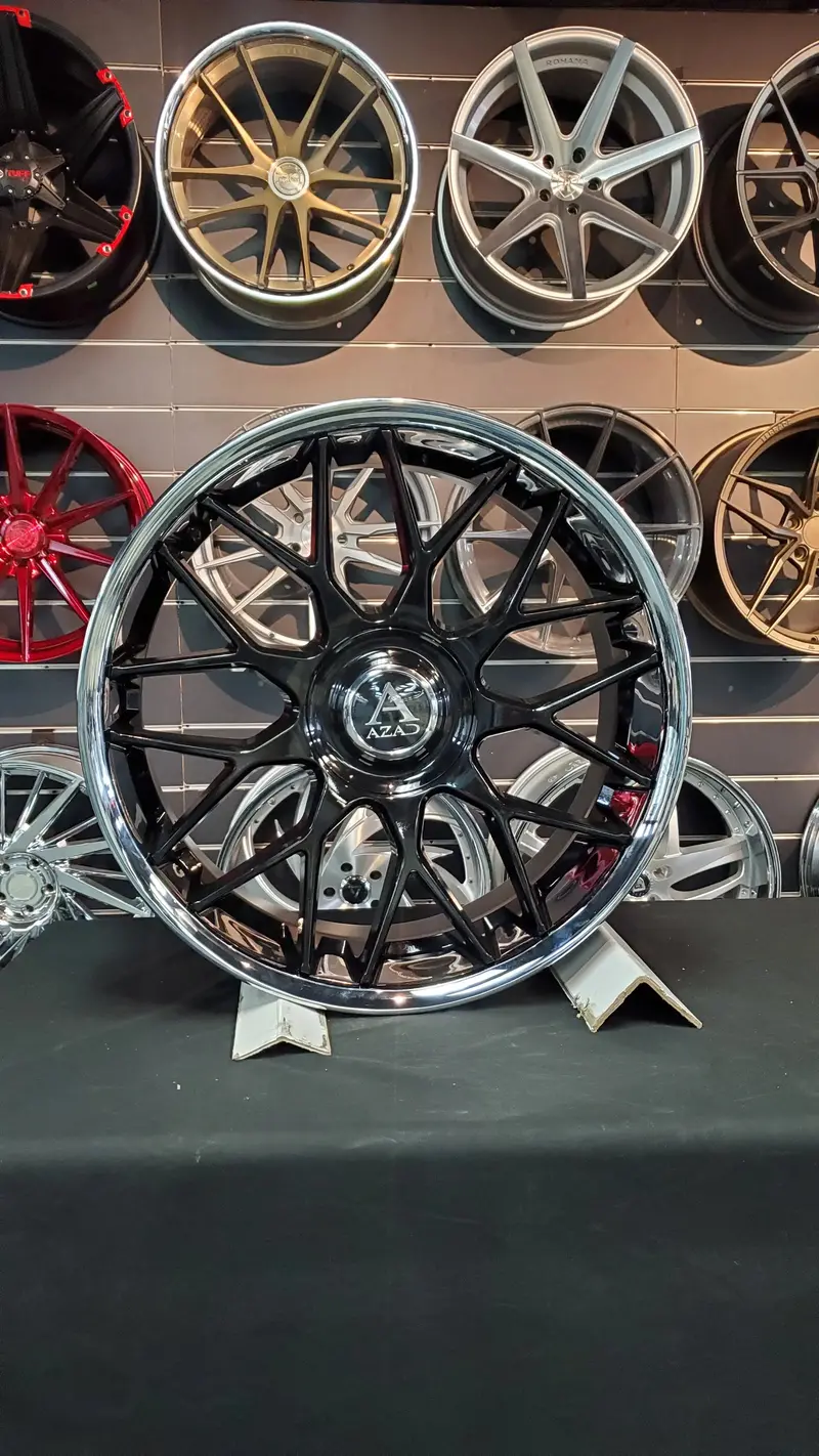 24 Inch Azad Azv02 Gloss Black Chrome Lip Wheels Staggered 24X9, 24X10 Rims Dodge Challenger With Tires 275/25Zr24 Landspider Bp: 5X115 1