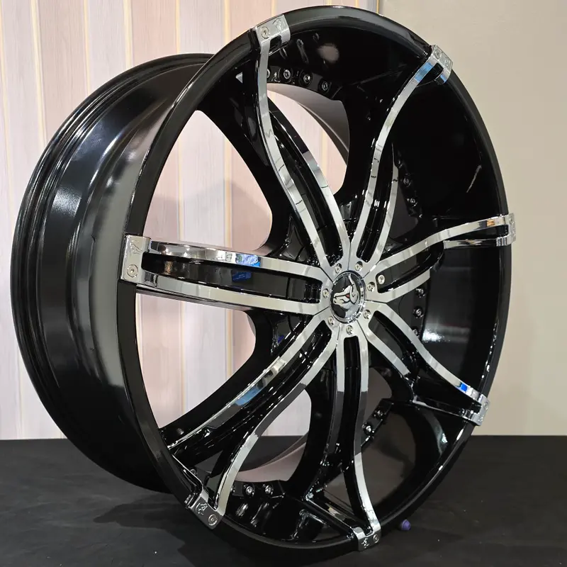 24 Inch Diablo Dna Black W/ Chrome Inserts Wheels 24X10 Gmc Yukon Xl Rims Tires Package 1