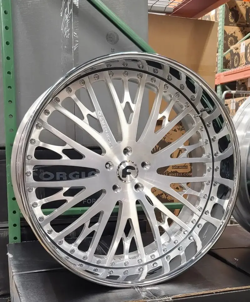 24" Inch Forgiato Cravatta Brushed Face Chrome Lip Rims 24X9 & 24X10 Staggered Wheels 5X120.7 / 5X4.75 Small Bolt Pattern Gm Chevy 1