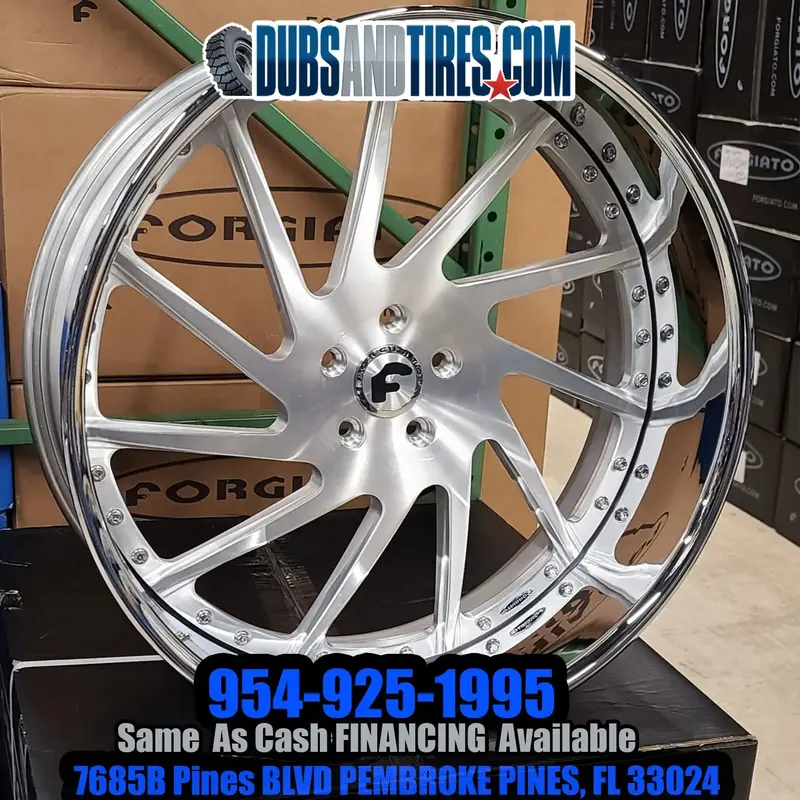 24" Inch Forgiato Direzione Rims Staggered Wheels Brushed Face Chrome Lip Old School Cars Tires Fit Chevy Belair Finacing Avil 1