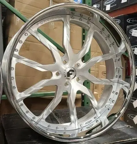 24" Inch Forgiato Formata Brushed Face Chrome Lip Rims 24X9 & 24X10 Staggered Wheels 5X120.7 / 5X4.75 Small Bolt Pattern Gm Chevy 1