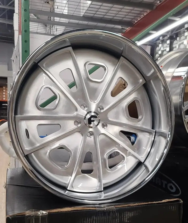 24" Inch Forgiato Fv3 Brushed Face Chrome Lip Rims 24X9 & 24X10 Staggered Wheels 5X120.7 / 5X4.75 Small Bolt Pattern Gm Chevy 1