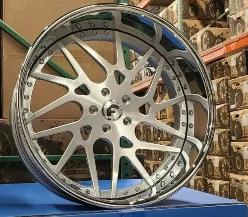 24" Inch Forgiato Maglia Twisted Brushed Face Chrome Lip Rims 24X9 & 24X10 Staggered Wheels 5X120.7 / 5X4.75 Small Bolt Pattern Gm Chevy 1