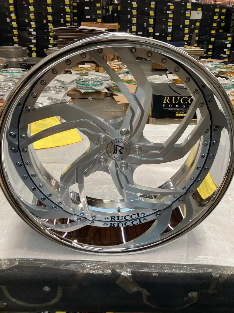 24 Inch Rucci Juno Brushed Face & Chrome Lip Wheels Staggered Old School Custom Rims Bp: 5X120.65 1