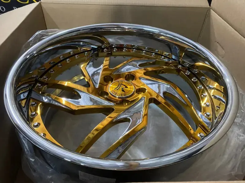 24" Rucci Breitling Wheels Gold Chrome Two Tone Paint Rims Staggered 24X9(Front) 24X12(Rear) Oldsmobile Custom Wheels 1