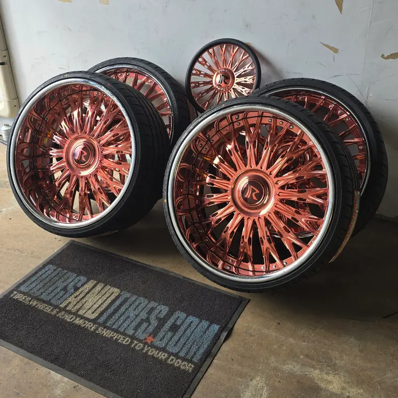 24" Rucci  Dip Liquid Rose Gold Face Chrome Lip Wheels Rims  24X9, 24X10  Bp:5X120.7 Grand Prix 1
