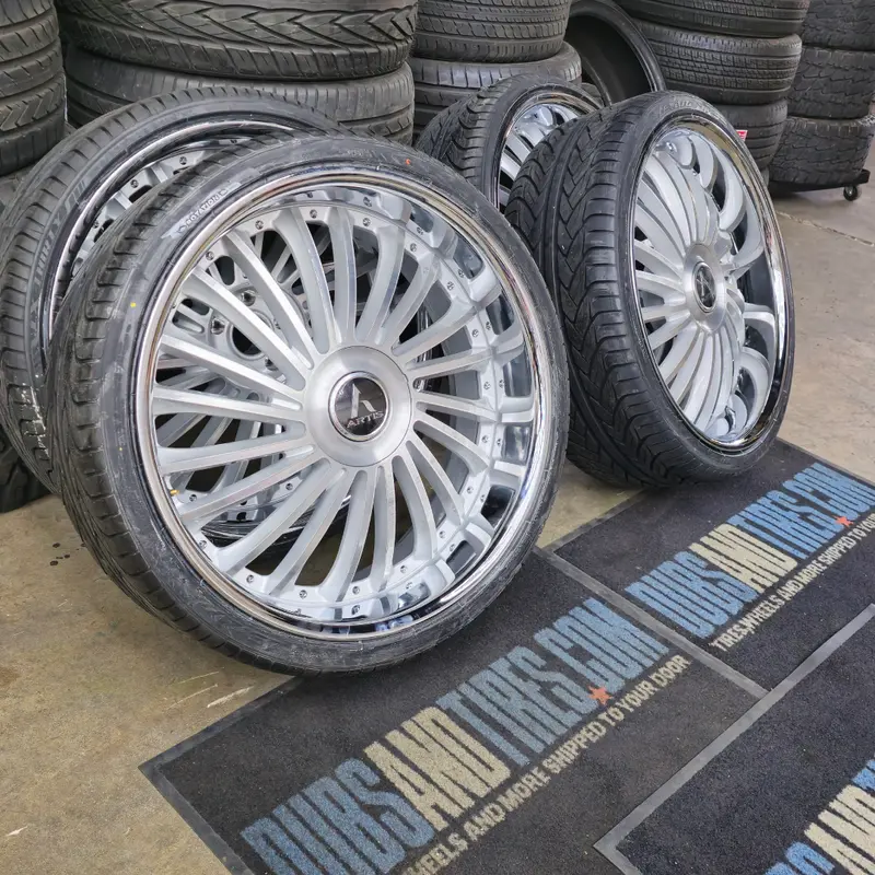 26" Artis Renegade Brushed Face Chrome Lip Wheels Rims Staggered With Lexani Lx-30 Tires  Wheels Cadillac Fleetwood 1