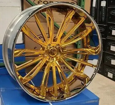 26" Forgiato Montare Rims Gold Staggered 26X9(Front) 26X10(Rear) Wheels Box Chevy Cutlass Chevelle Buick Monte Carlo Impala 1