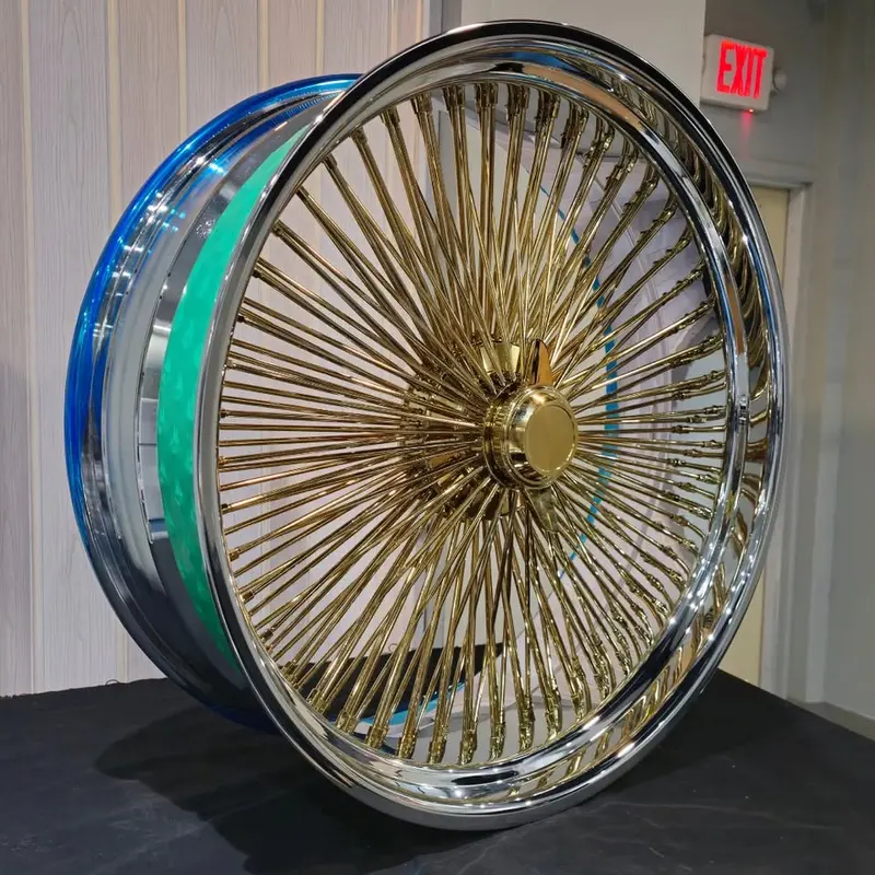 26 Inch 24K Gold Center Chrome Lip Wire Wheels Chevy Caprice & Impala 26 Inch Donk Rims 7 Inch Lip Wires Rims & Tires 1