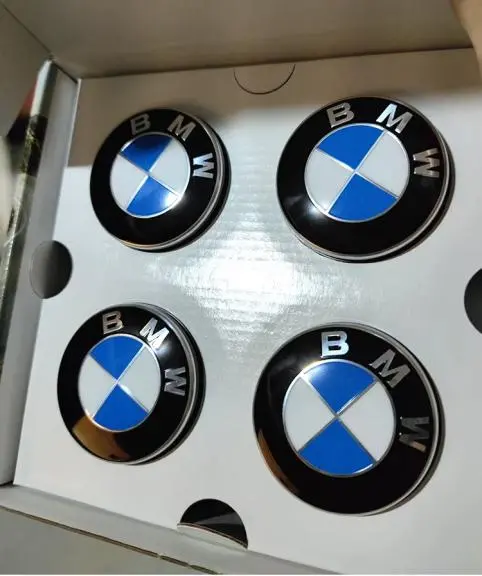 4 Bmw Floating Center Caps White & Blue 65Mm 1