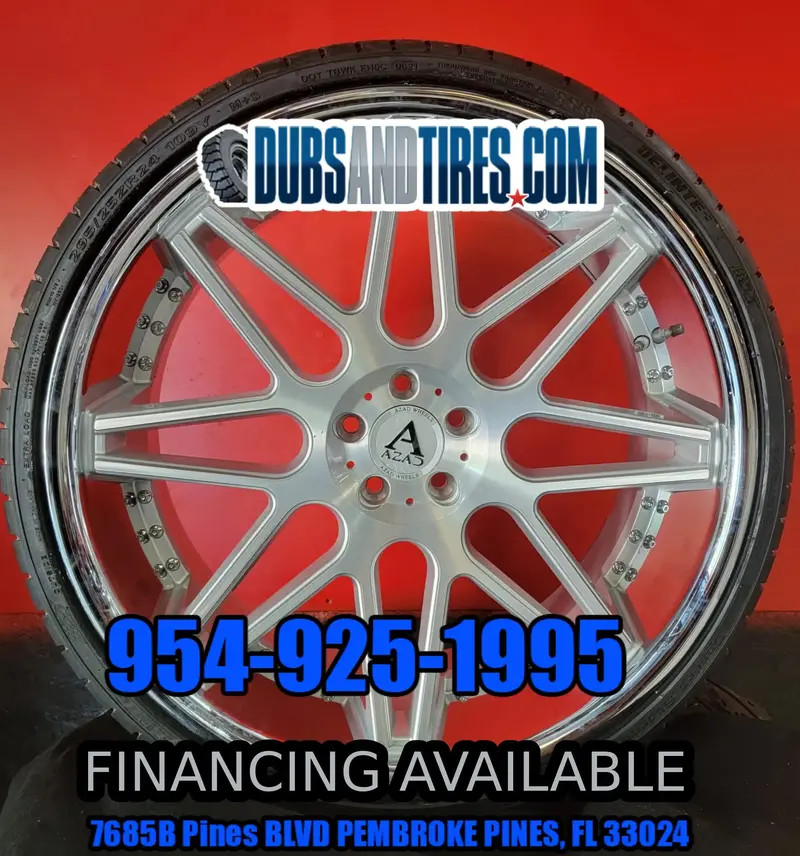 4-New 24 Inch Azad Az77 Brushed Face Chrome Lip Wheels Staggered 24X9, 24X10 Rims Infiniti M37 245/30R24 Delinte Ds-8 Tires Bp: 5X114.3 1