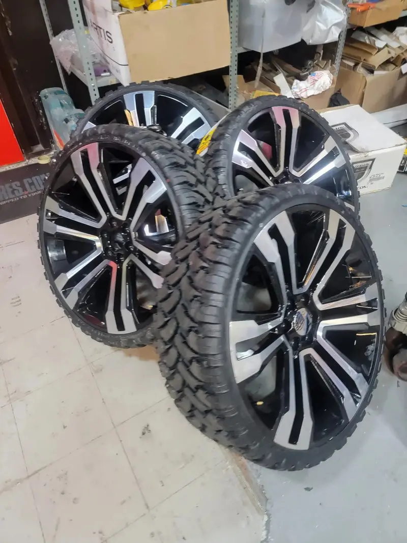 4-New 26" Inch Cadillac Escalade 5822 Machine Black Wheels 26X10 Rims Dodge Ram 1500 33X13.50R26 Repulsor Mt Delinte Ds8 Tires Bp: 6X139.7 1