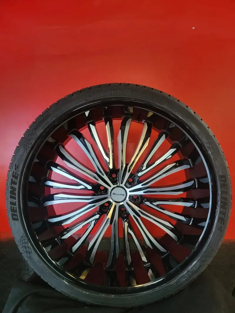4-New 26" Inch Elure Elr-55 Black Machine Wheels 26X10 Rims Chevy Tahoe 305/30R26 Delinte Ds8 Tires Bp: 5X114.3 1