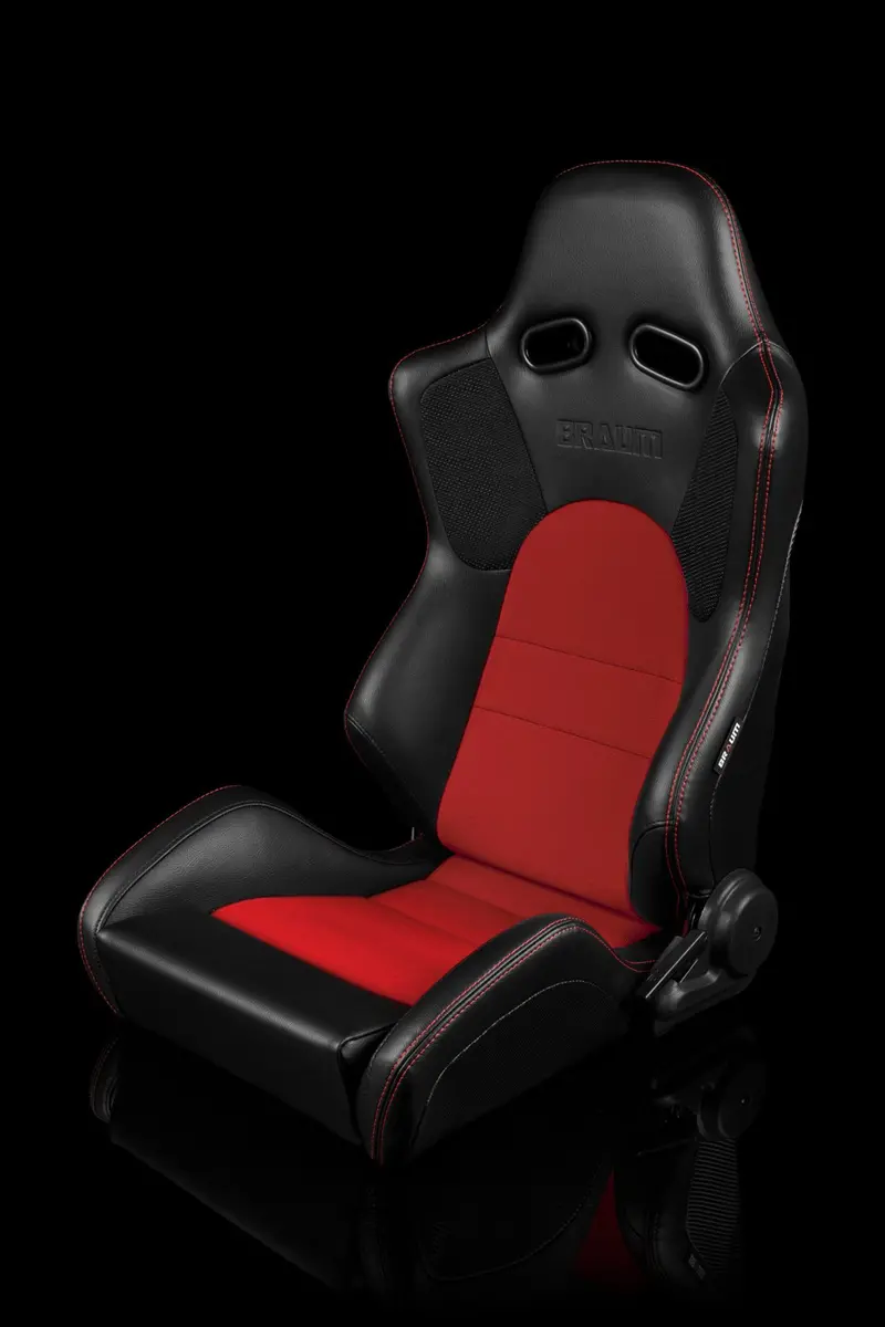 Braum Advan Series Sport Seats - Black Leatherette / Red Insert (Pair) 1