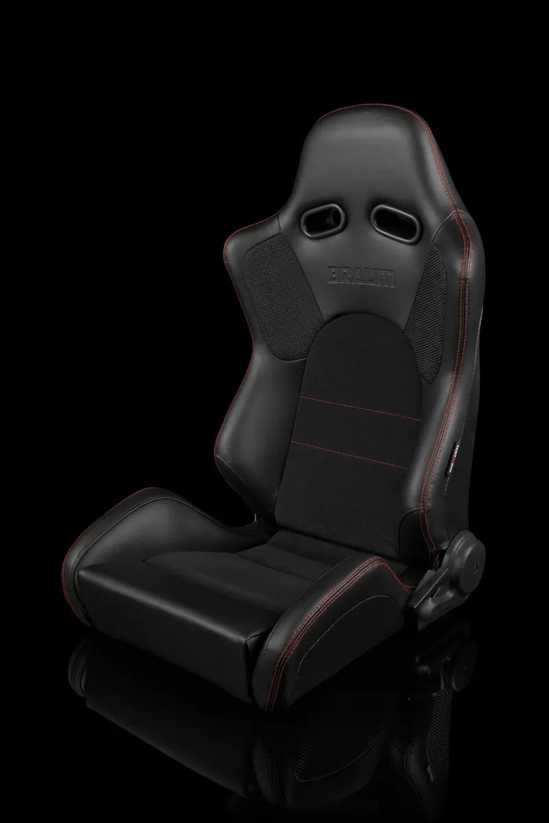 Braum Advan Series Sport Seats - Black Leatherette / Red Stitching (Pair) 1