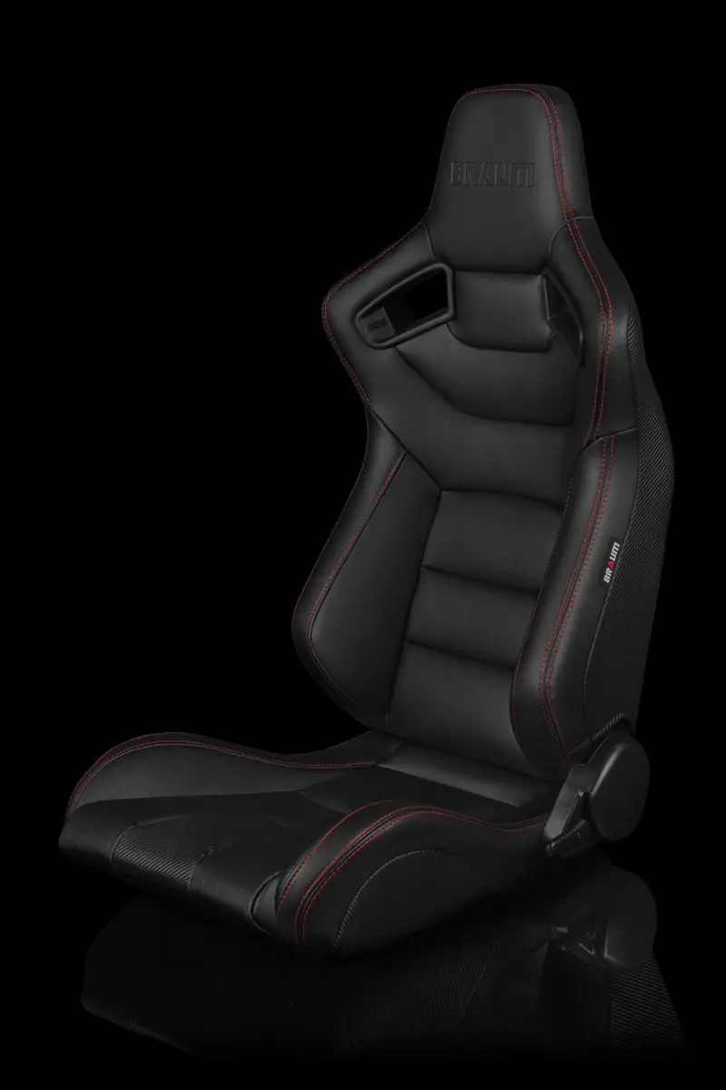 Braum Elite Series Sport Seats - Black Leatherette / Red Stitching (Pair) 1