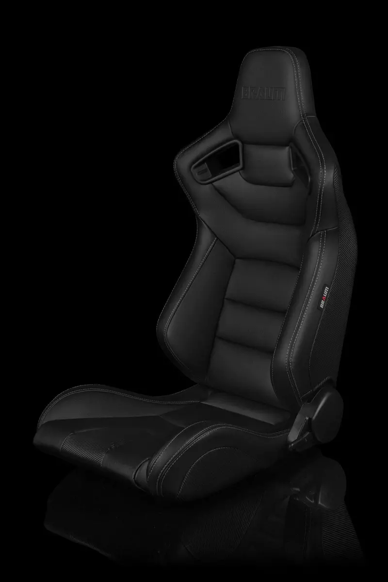 Braum Elite Series Sport Seats - Black Leatherette / White Stitching (Pair) 1