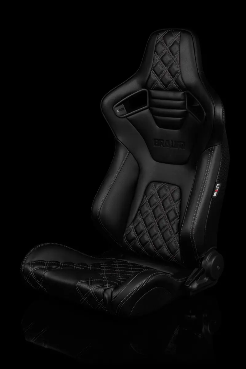 Braum Elite-X Series Sport Seats - Black Diamond / Grey Stitching / Black Piping (Pair) 1