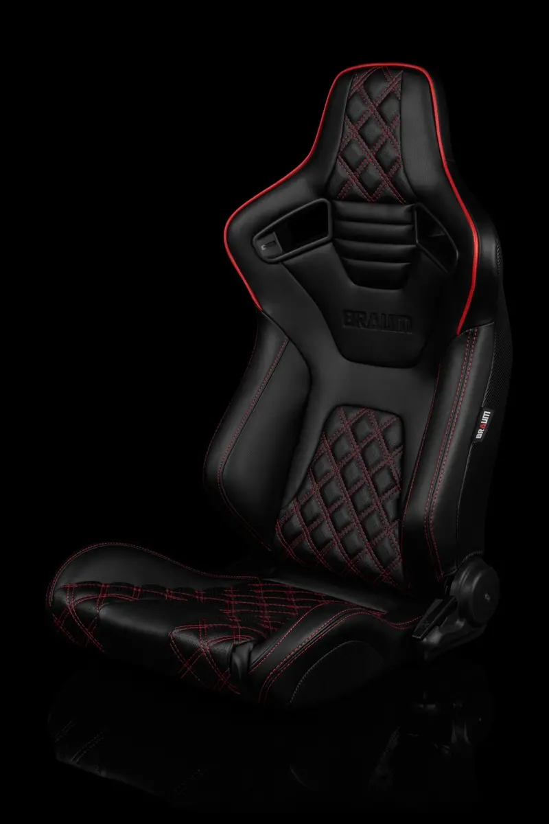 Braum Elite-X Series Sport Seats - Black Diamond / Red Stitching / Red Piping (Pair) 1