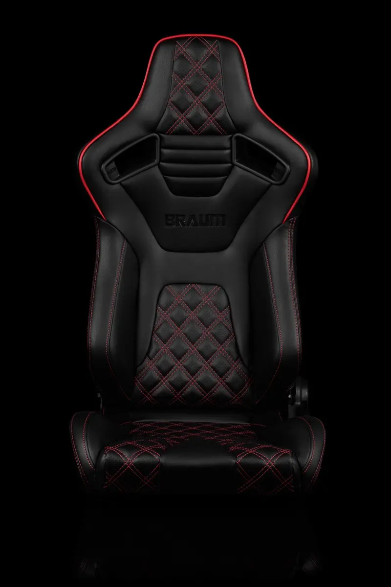 Braum Elite-X Series Sport Seats - Black Diamond / Red Stitching / Red Piping (Pair) 2