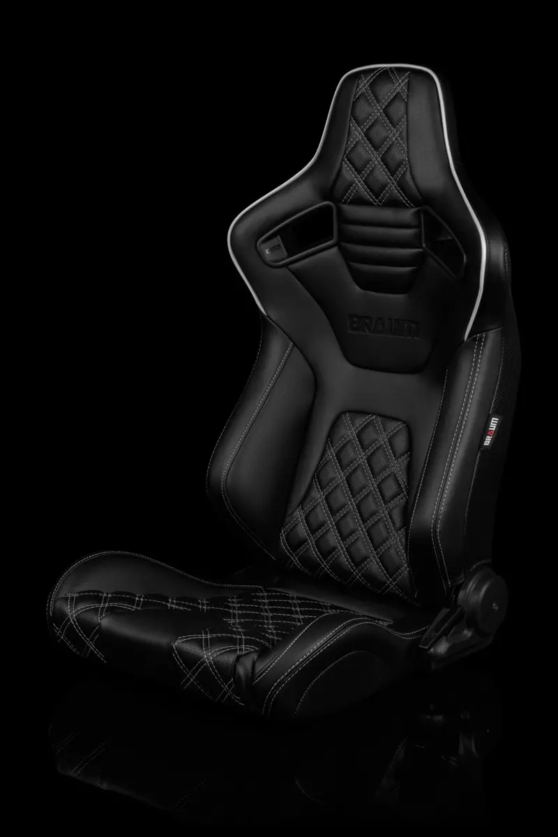 Braum Elite-X Series Sport Seats - Black Diamond / White Stitching / White Piping (Pair) 1