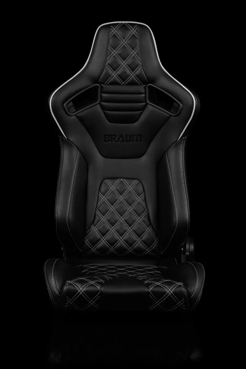 Braum Elite-X Series Sport Seats - Black Diamond / White Stitching / White Piping (Pair) 2