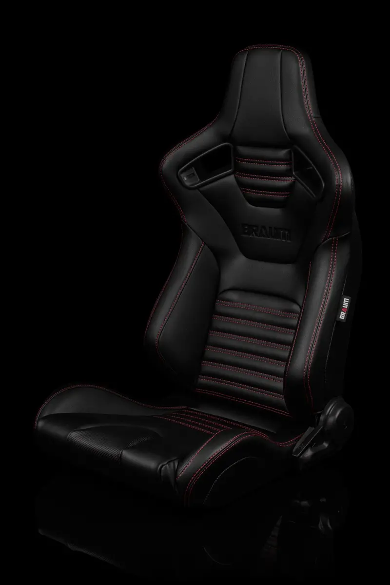 Braum Elite-X Series Sport Seats - Black Leatherette / Red Stitching V2 (Pair) 1