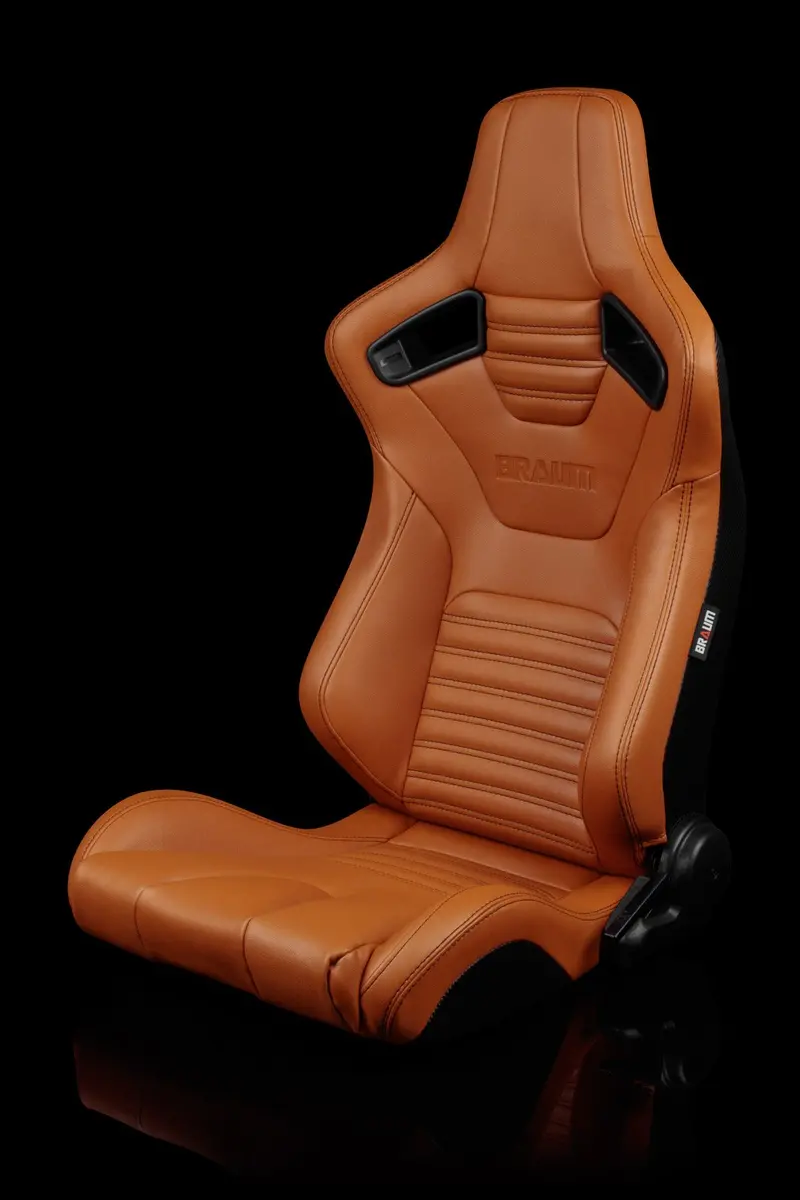 Braum Elite-X Series Sport Seats - British Tan Leatherette / Black Stitching (Pair) 1