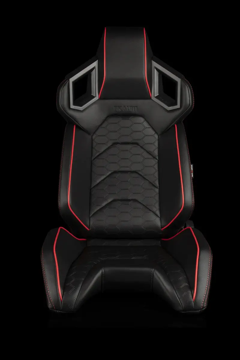 Braum Racing Seats Alpha X Series - Black / Hexagon Laser Pattern (Red Piping) 1