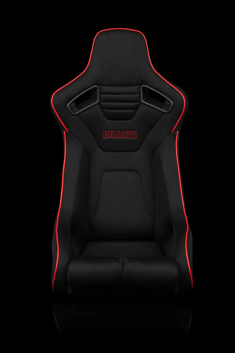 Braum Racing Seats Elite-R Series Fixed Back Bucket - Black Polo Cloth (Red Stitching / Red Piping) 1