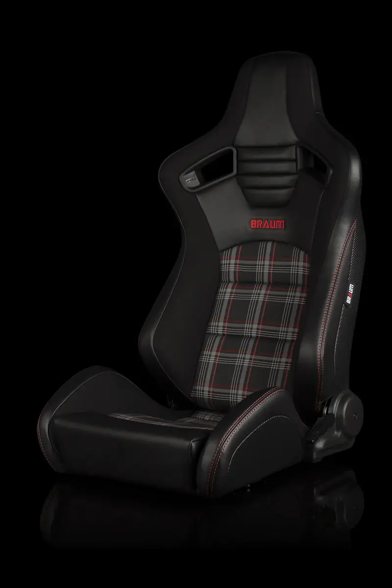 Braum Racing Seats Elite-S Series - Black & Red Plaid (Red Stitching) 1