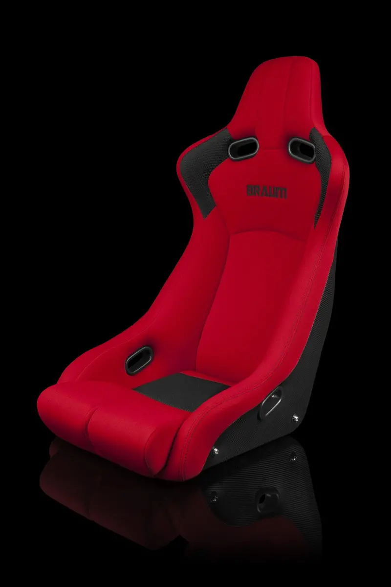 Braum Venom-R Series Fixed Back Bucket Seat - Red Cloth / Carbon Fiber 1