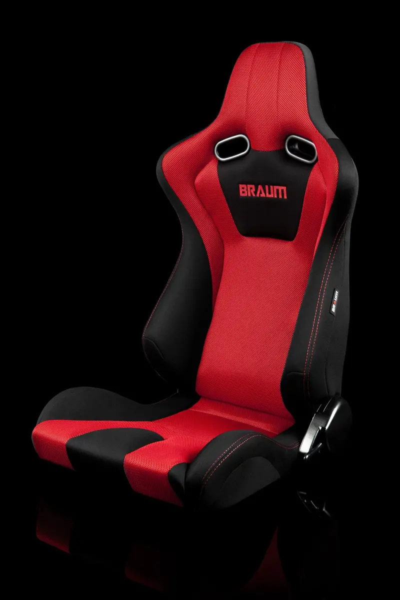 Braum Venom Series Sport Seats - Black And Red Cloth / Red Stitching (Pair) 1
