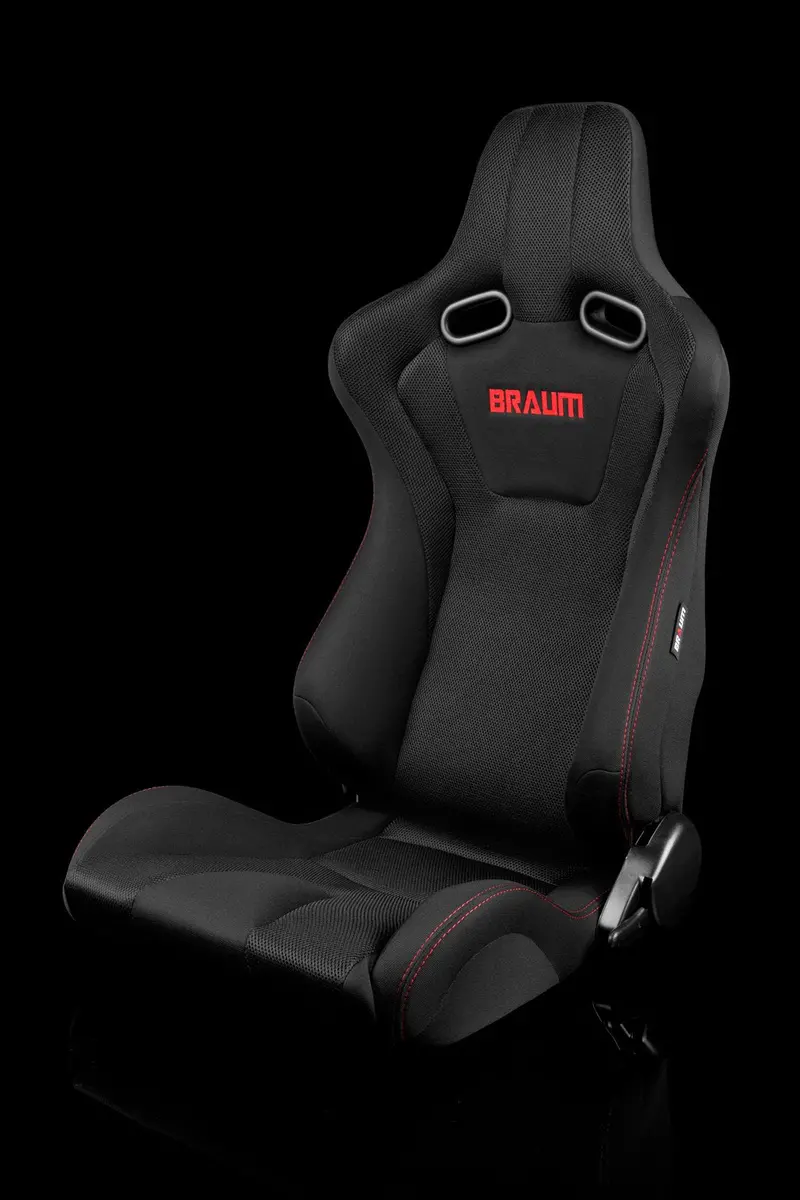 Braum Venom Series Sport Seats - Black Cloth / Red Stitching (Pair) 1
