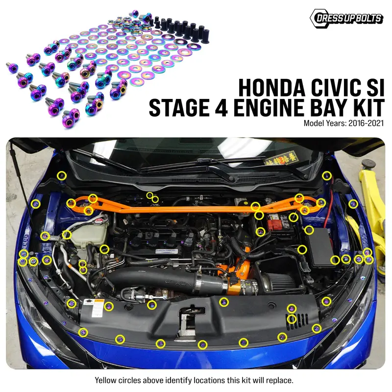 Dress Up Bolts Stage 4 Titanium Hardware Engine Bay Kit - Honda Civic Si (2016-2021) 1