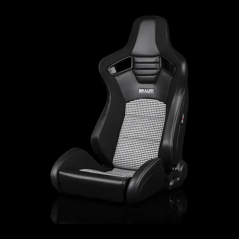 Elite-S Series Sport Seats - Black & White Houndstooth (Grey Stitching) 1