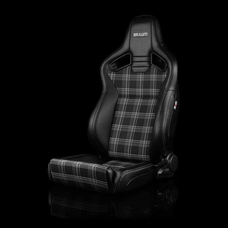 Elite V2 Series Sport Seats - Black And Grey Plaid Inserts - Low Base Version 1