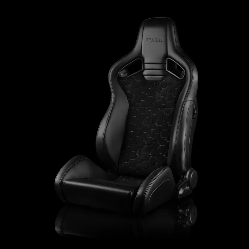 Elite V2 Series Sport Seats - Black Honeycomb Suede (Grey Stitching) 1