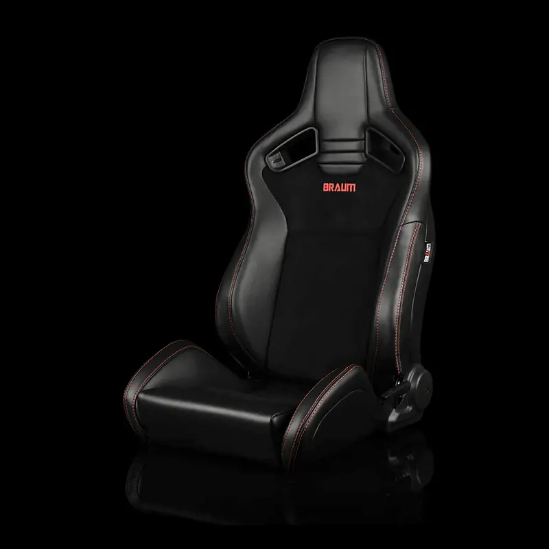 Elite V2 Series Sport Seats - Black Suede (Red Stitching) 1