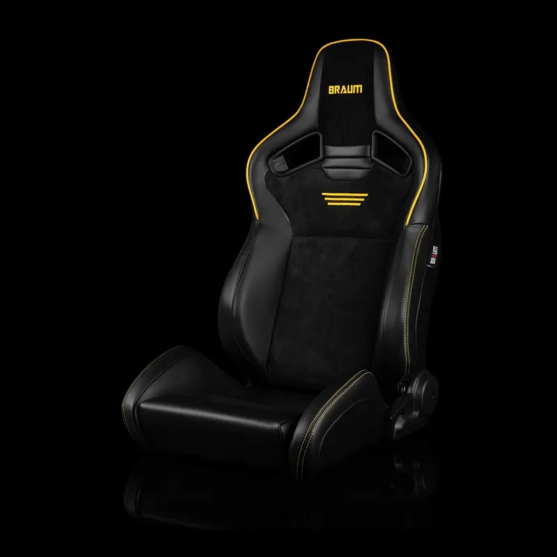 Elite V2 Series Sport Seats - Black Suede (Yellow Piping) 1